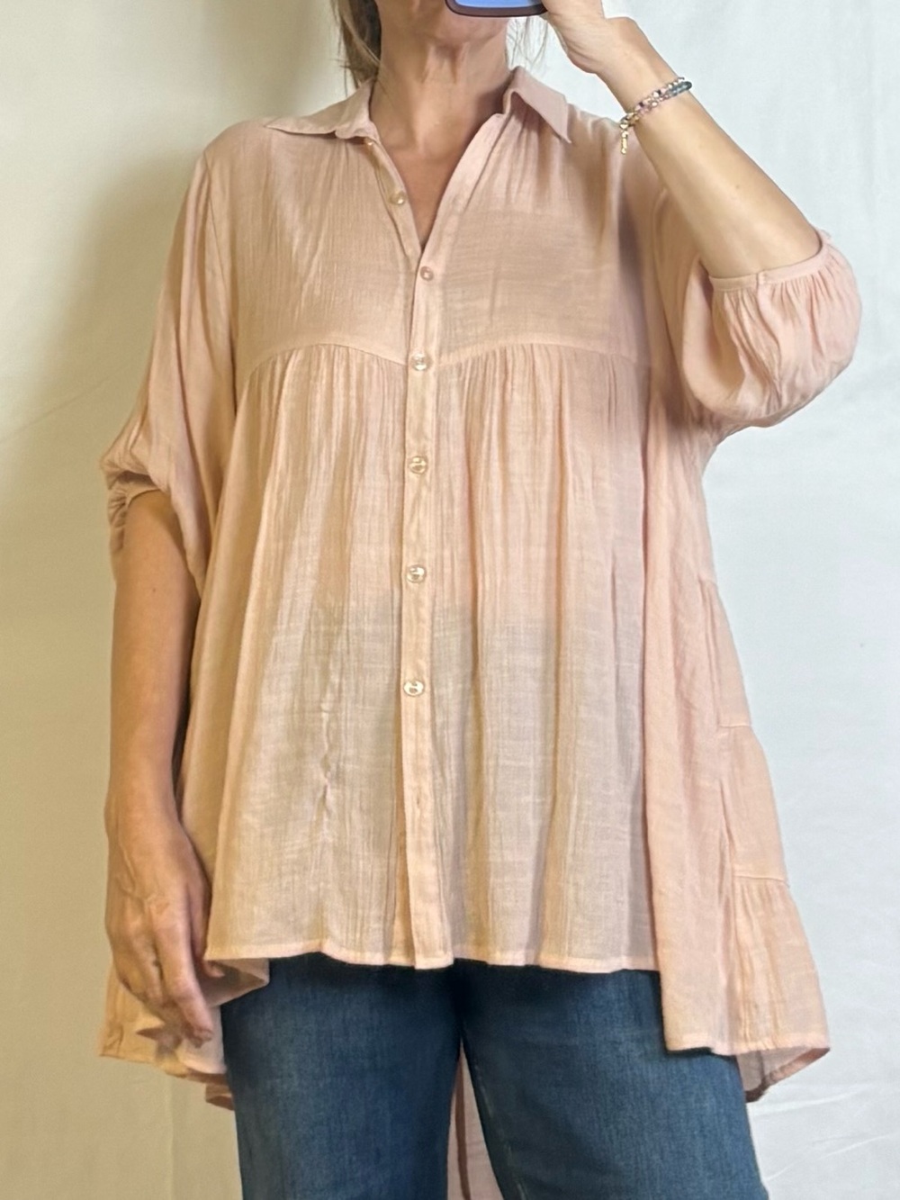Sweet Love Blush Pink Button-Down Peasant Top